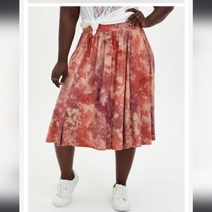 Plus Size 4X Super Soft Tie-Dye Oatmeal color Button Midi Skirt stretchy torrid